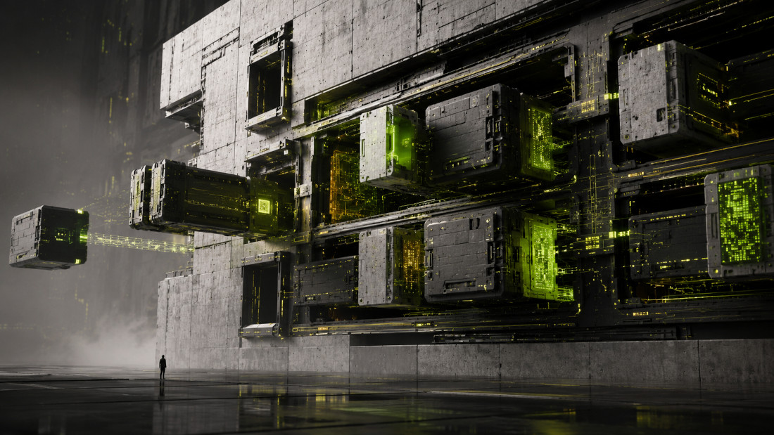 abstract man and cubic structure
