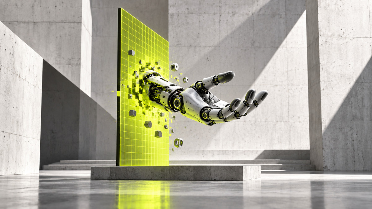 abstract robot hand coming out of a screen