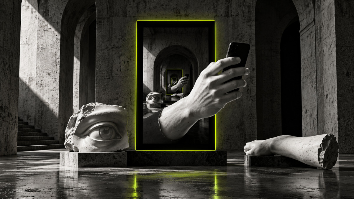 abstract modern art hand with phone