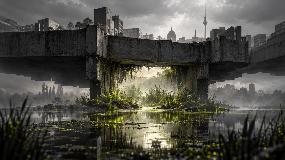 abstract Berlin bridge wrecked