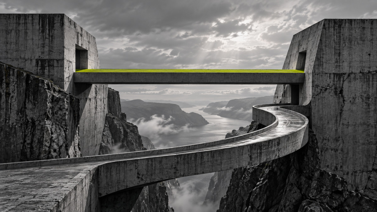 abstract snaking route and bridge